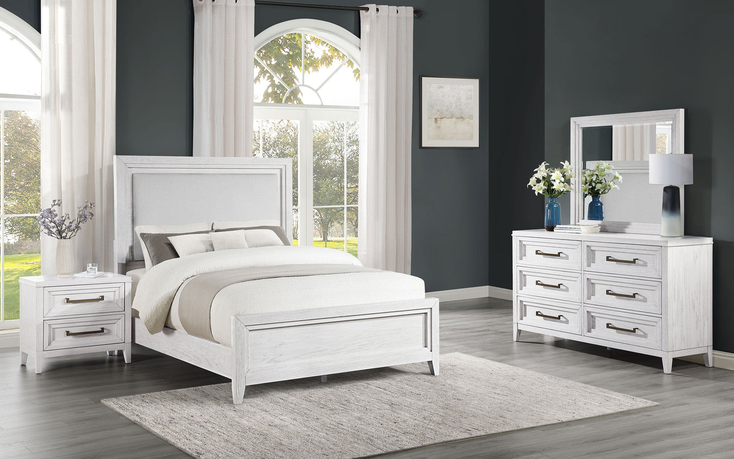 Marielle Cal King Bedroom Set Distressed White