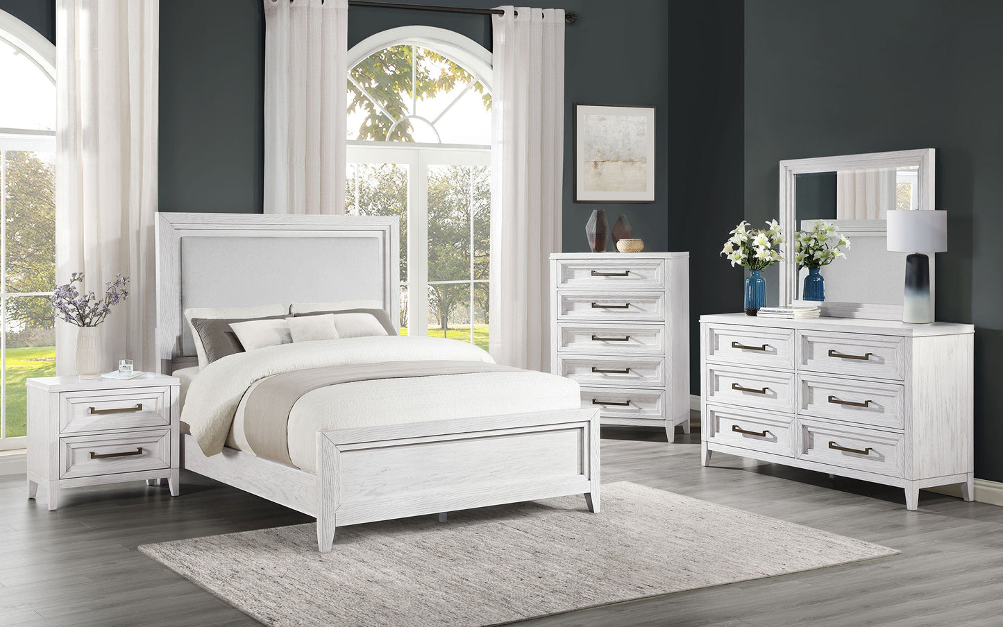 Marielle Cal King Bedroom Set Distressed White