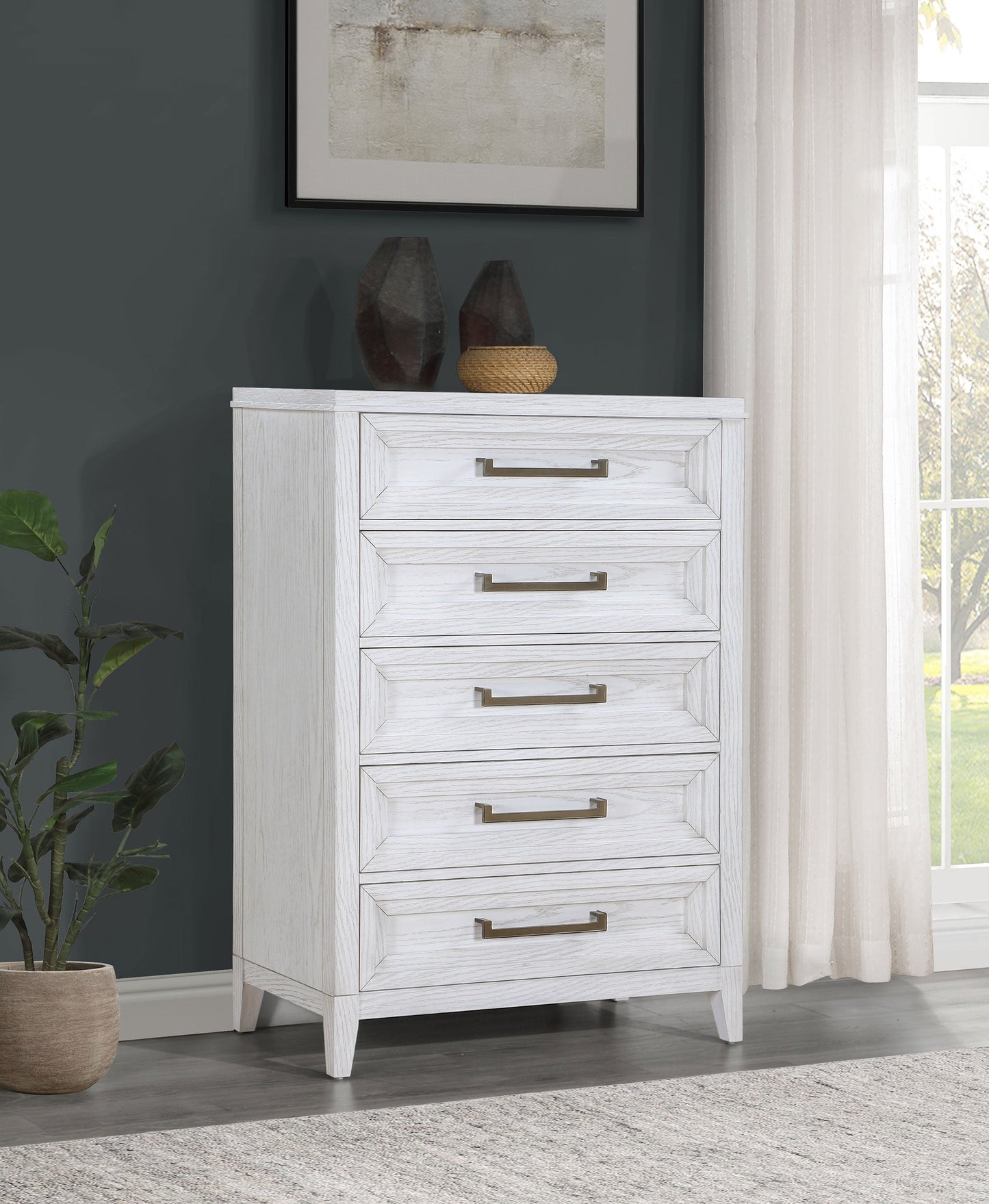 Marielle Distressed White 5-Drawer Chest