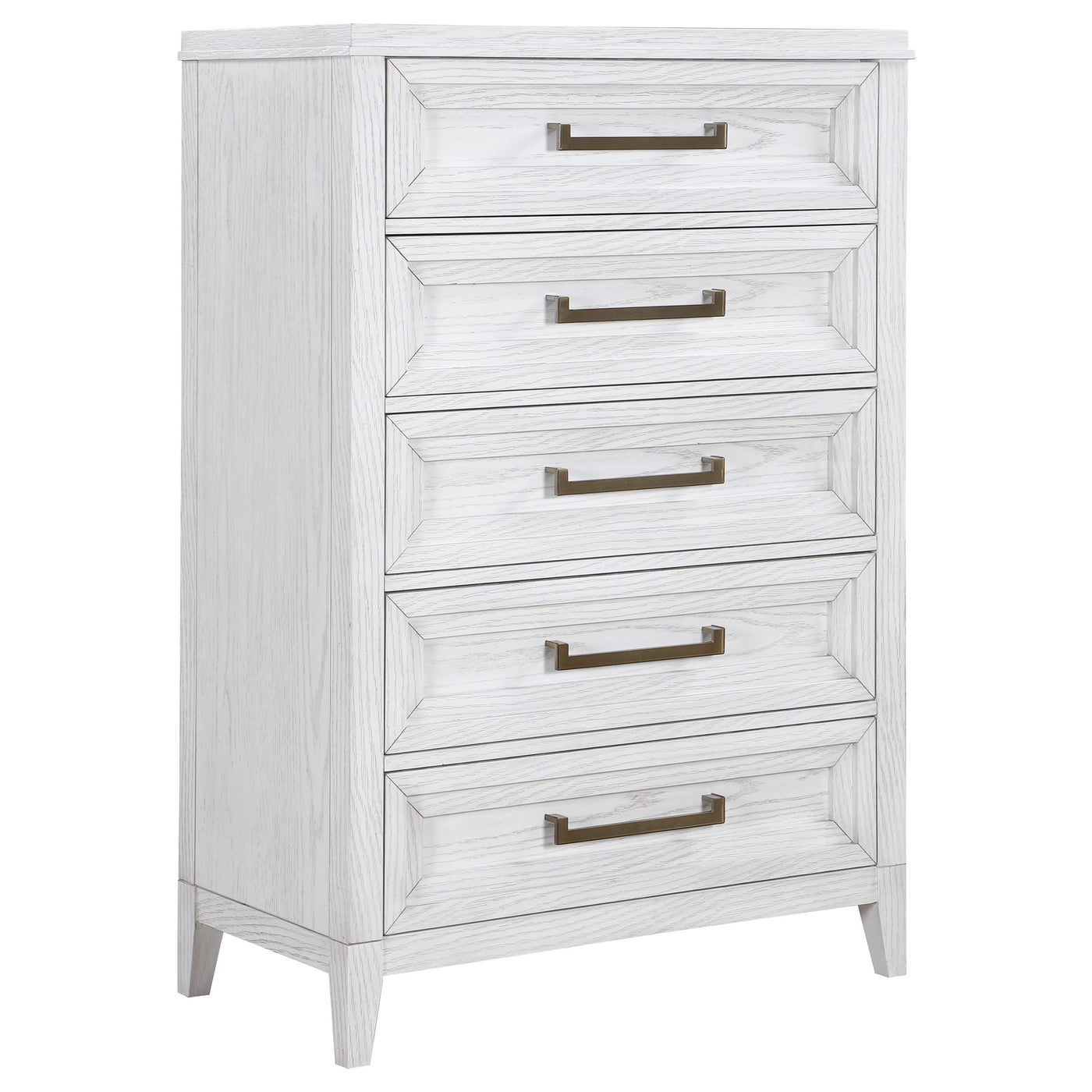 Cómoda de dormitorio Marielle de 5 cajones en blanco desgastado