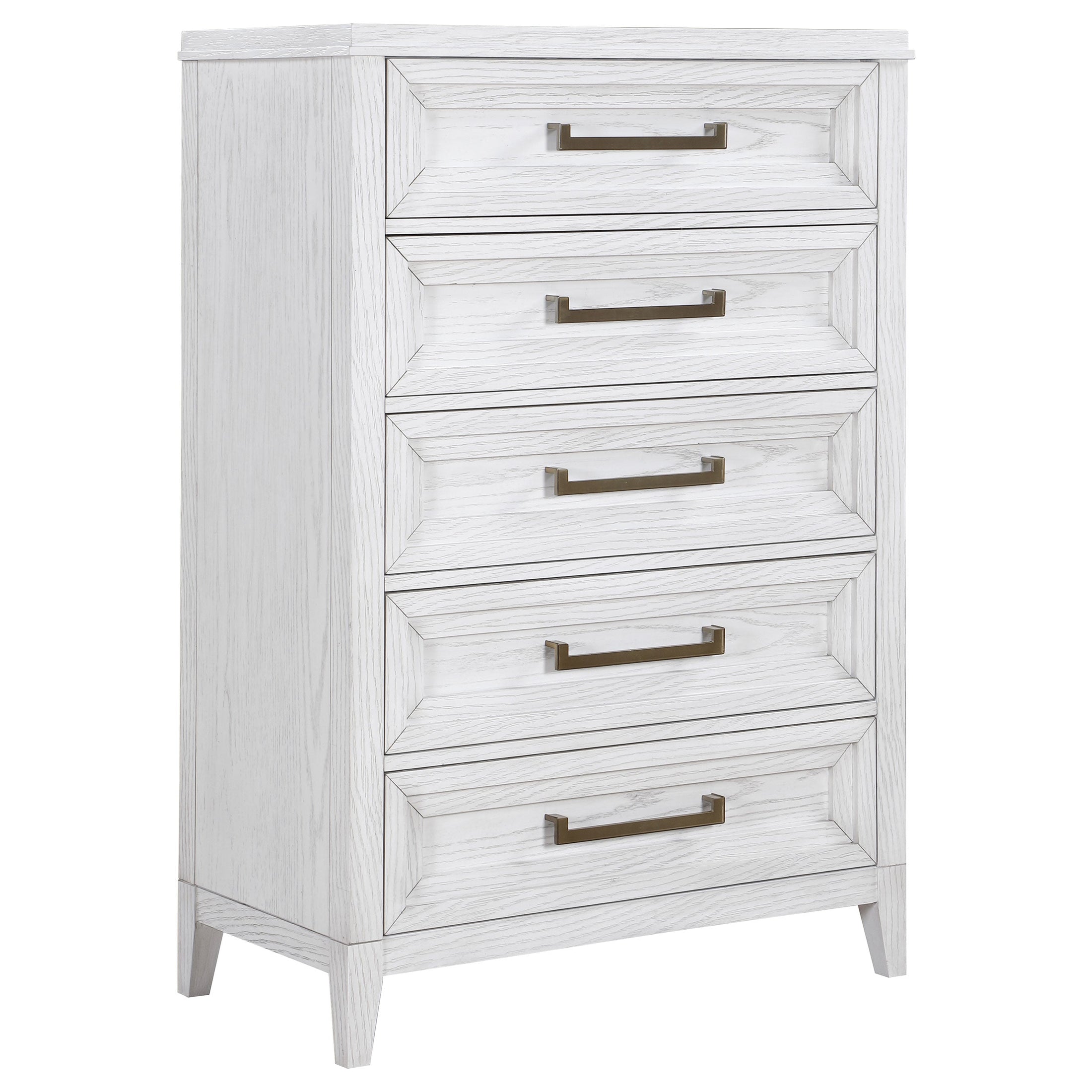 Cómoda de dormitorio Marielle de 5 cajones en blanco desgastado