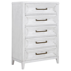 Cómoda de dormitorio Marielle de 5 cajones en blanco desgastado