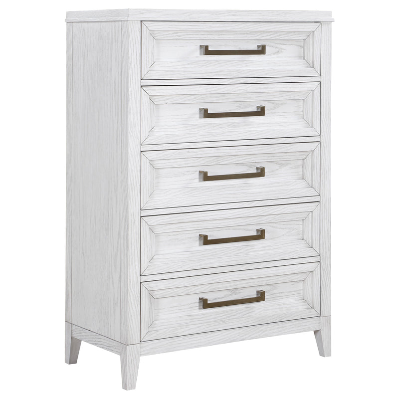 Cómoda de dormitorio Marielle de 5 cajones en blanco desgastado