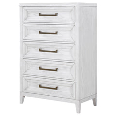 Cómoda de dormitorio Marielle de 5 cajones en blanco desgastado