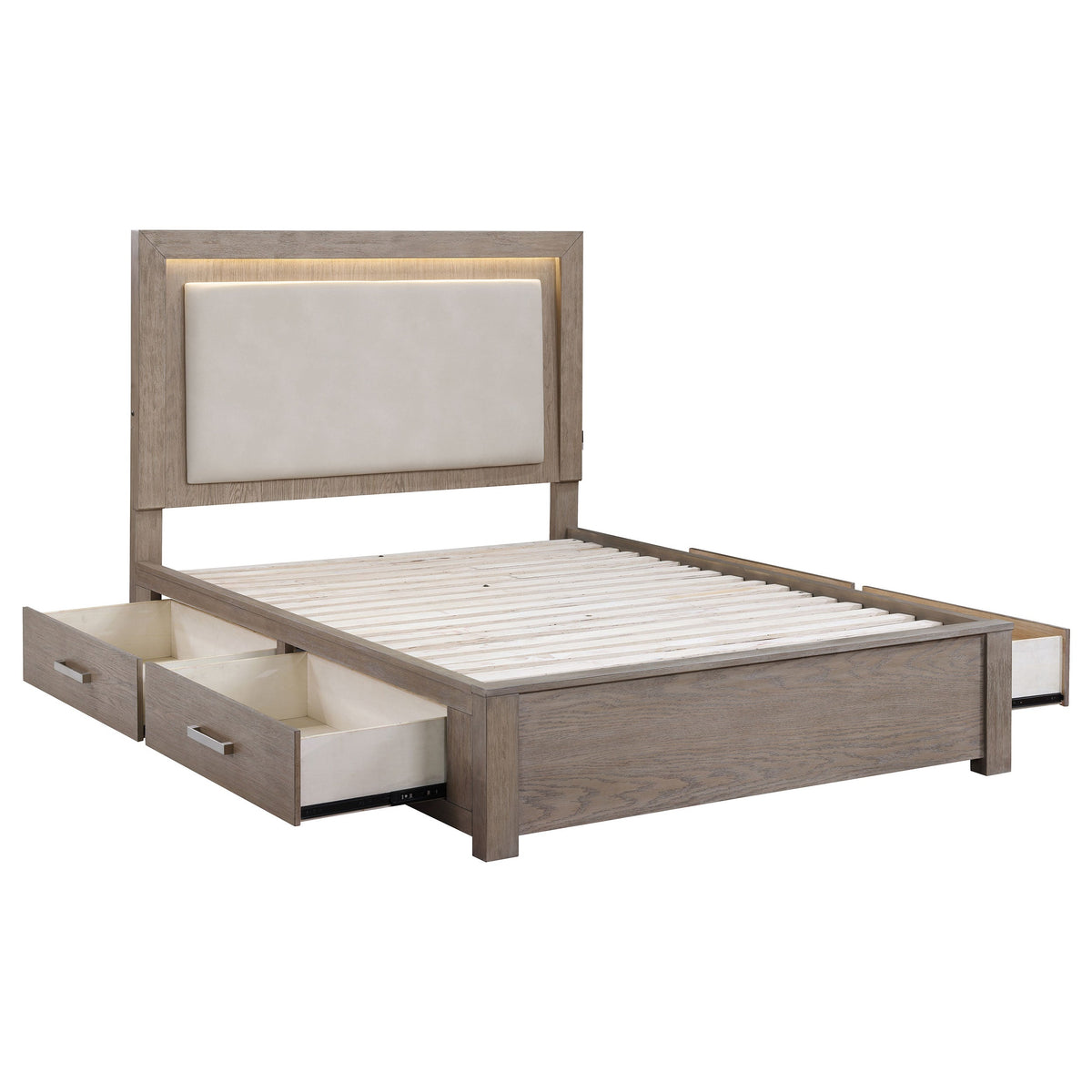 Cama Kenora LED de 56 pulgadas con almacenamiento en marrón cebada