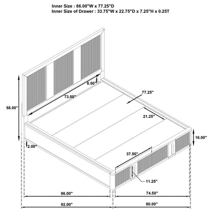 Cama Terrace con 2 cajones y almacenaje, color marrón ceniza