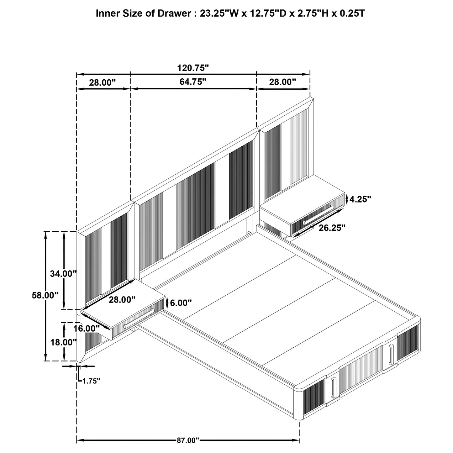 Panel de pared para terraza con cama de almacenamiento en color marrón ceniza