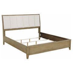 Cama tapizada Granada con paneles de pino natural