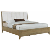 Cama tapizada Granada con paneles de pino natural