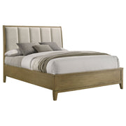Cama tapizada Granada con paneles de pino natural