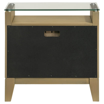 Mesita de noche Granada de 2 cajones con tapa de cristal de pino natural