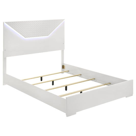 Ives Queen Panel Bed LED Headboard White High Gloss