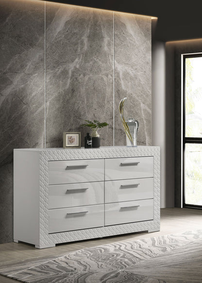 Ives 6-drawer Dresser and Mirror Grey High Gloss