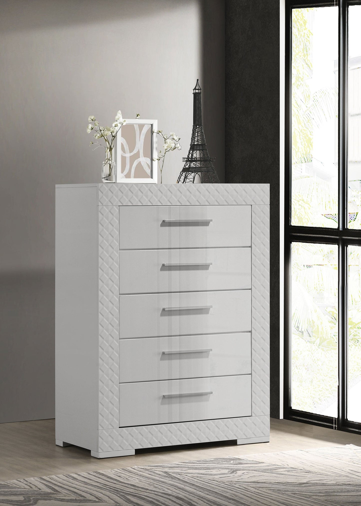 Ives 5-drawer Bedroom Chest of Drawers Grey High Gloss