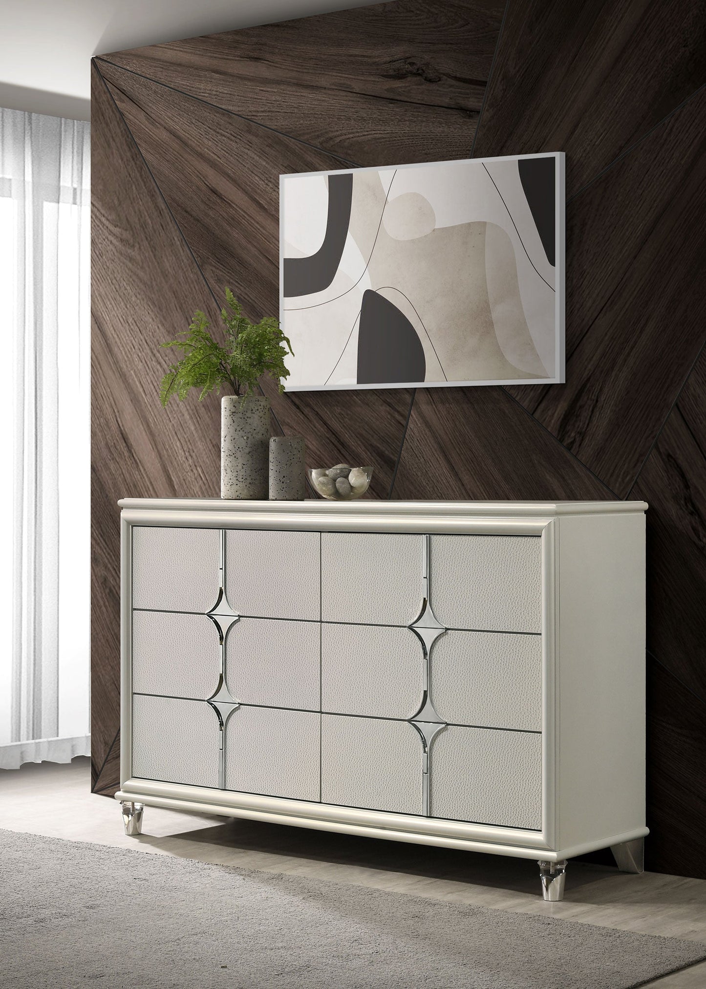 Olivia 6-drawer Dresser and LED Mirror Pearl White