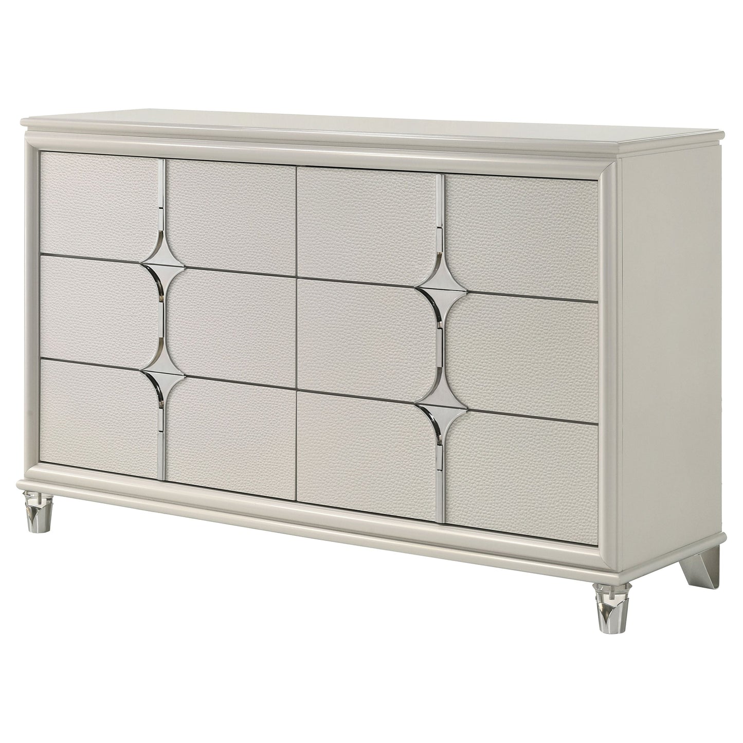 Olivia 6-drawer Dresser and LED Mirror Pearl White