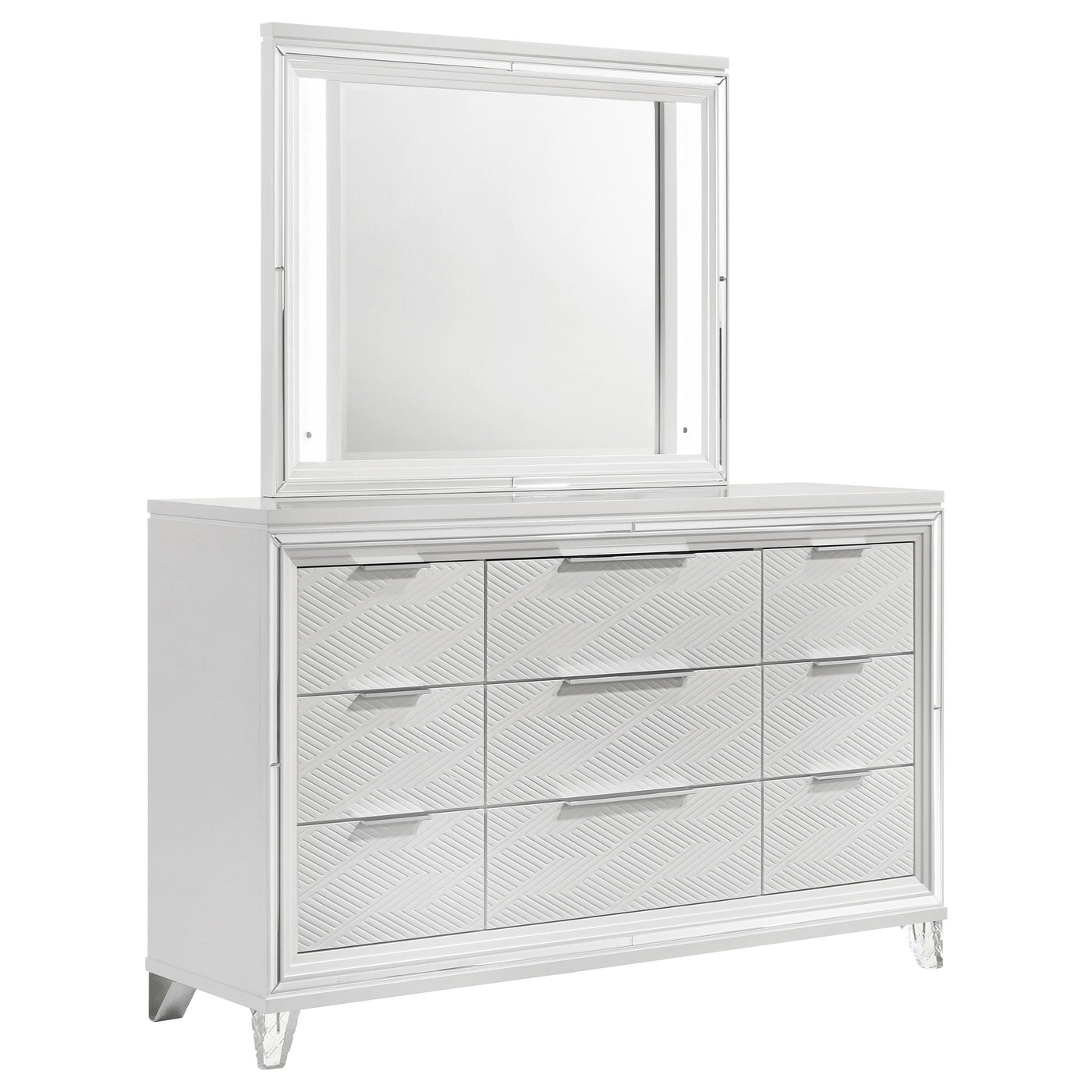 Cómoda Marmore de 9 cajones y espejo LED blanco
