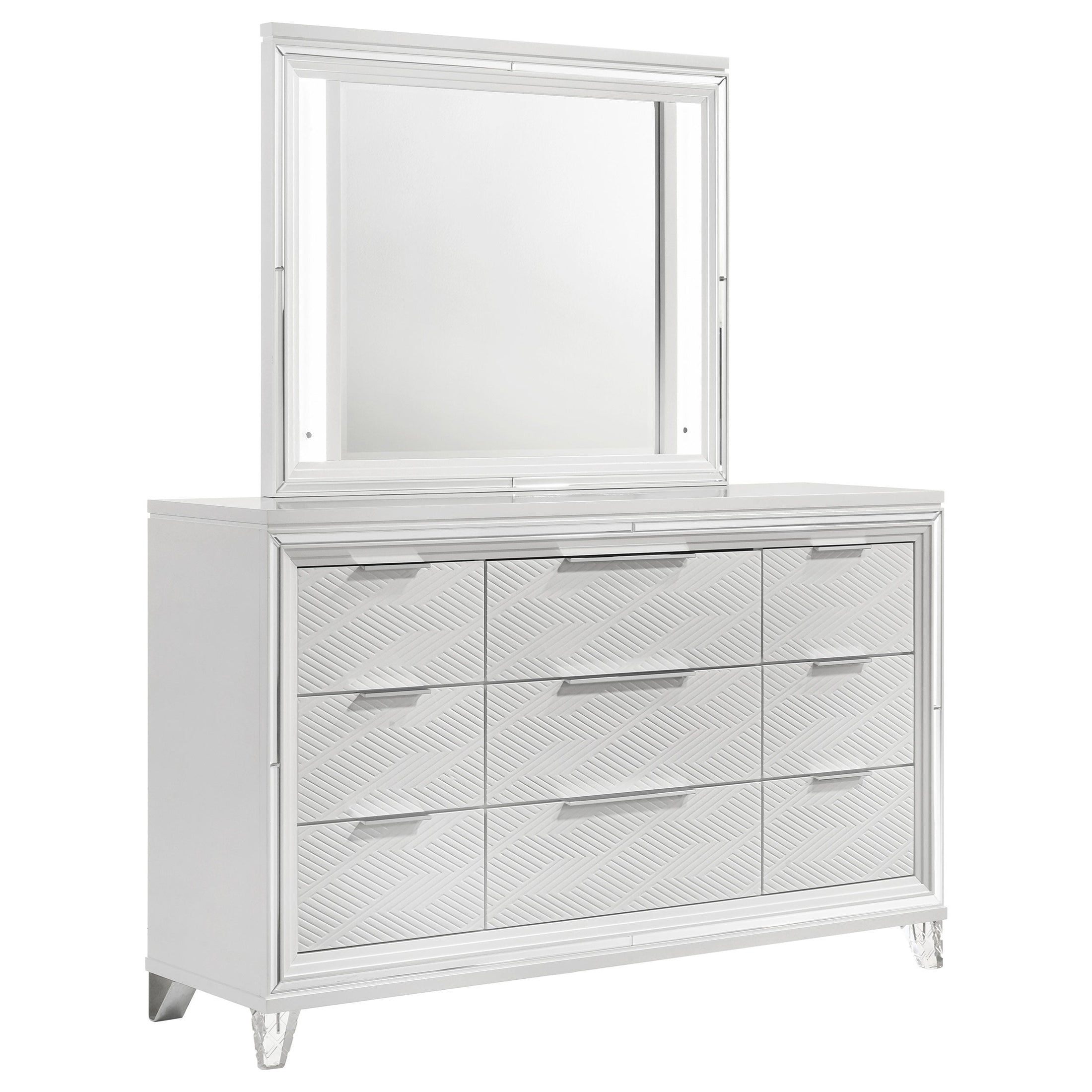 Cómoda Marmore de 9 cajones y espejo LED blanco