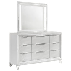Cómoda Marmore de 9 cajones y espejo LED blanco