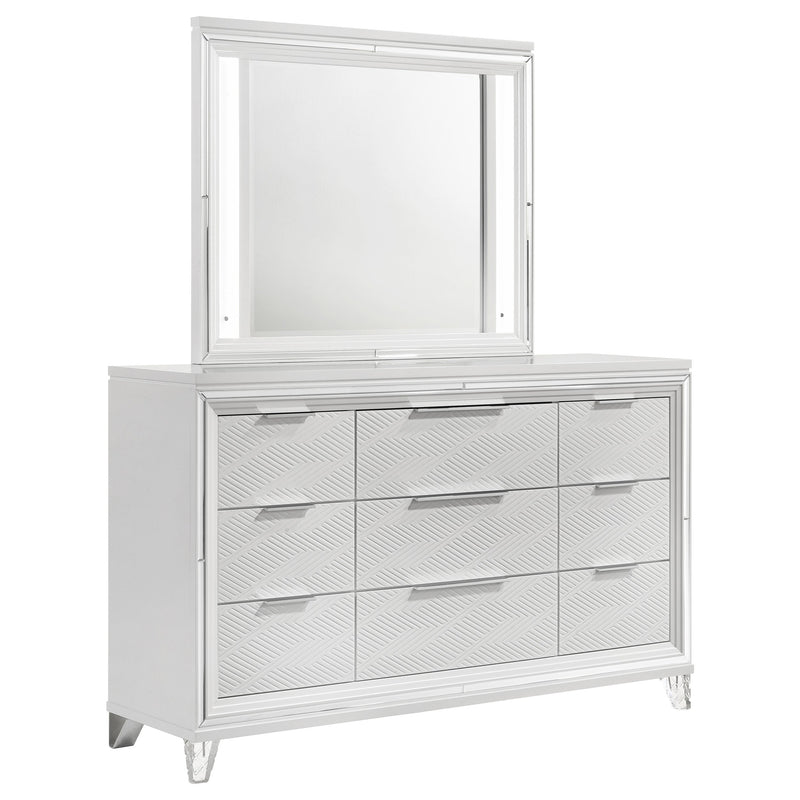 Cómoda Marmore de 9 cajones y espejo LED blanco