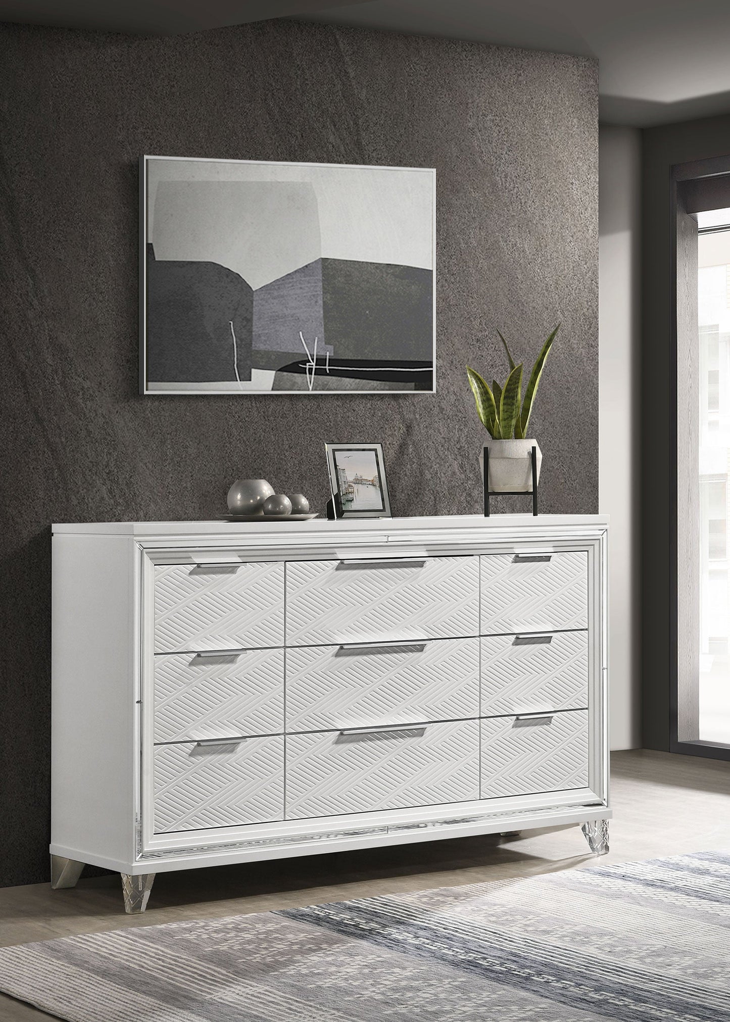 Marmore 9-drawer Dresser and LED Mirror White