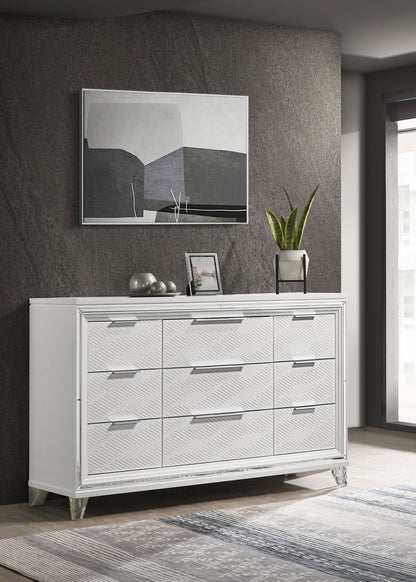 Marmore 9-drawer Dresser and LED Mirror White