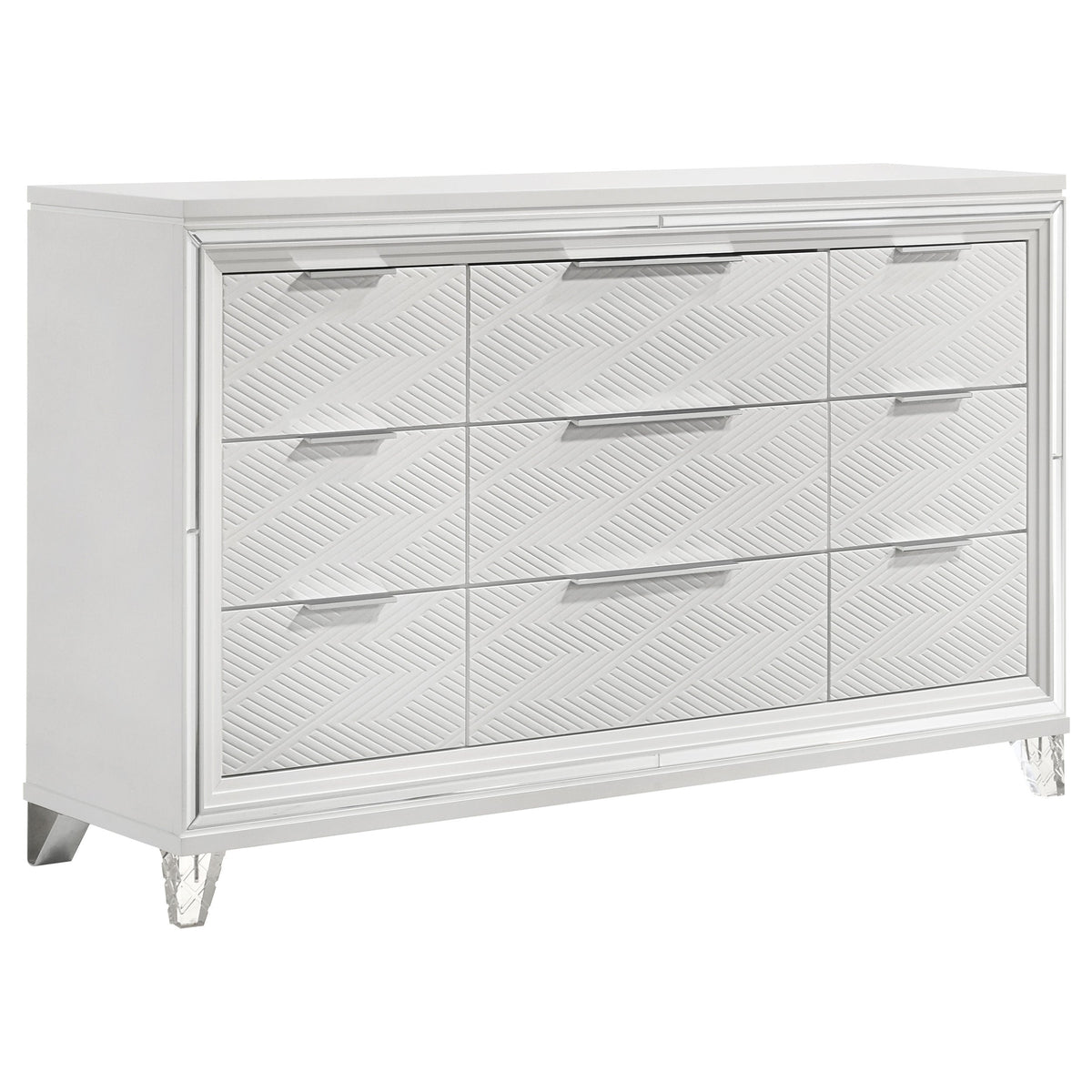 Cómoda Marmore de 9 cajones y espejo LED blanco