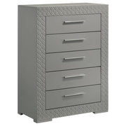Cómoda de dormitorio Ives de 5 cajones, gris, alto brillo