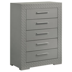 Cómoda de dormitorio Ives de 5 cajones, gris, alto brillo