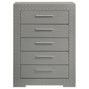 Cómoda de dormitorio Ives de 5 cajones, gris, alto brillo