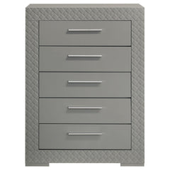 Cómoda de dormitorio Ives de 5 cajones, gris, alto brillo