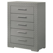 Cómoda de dormitorio Ives de 5 cajones, gris, alto brillo