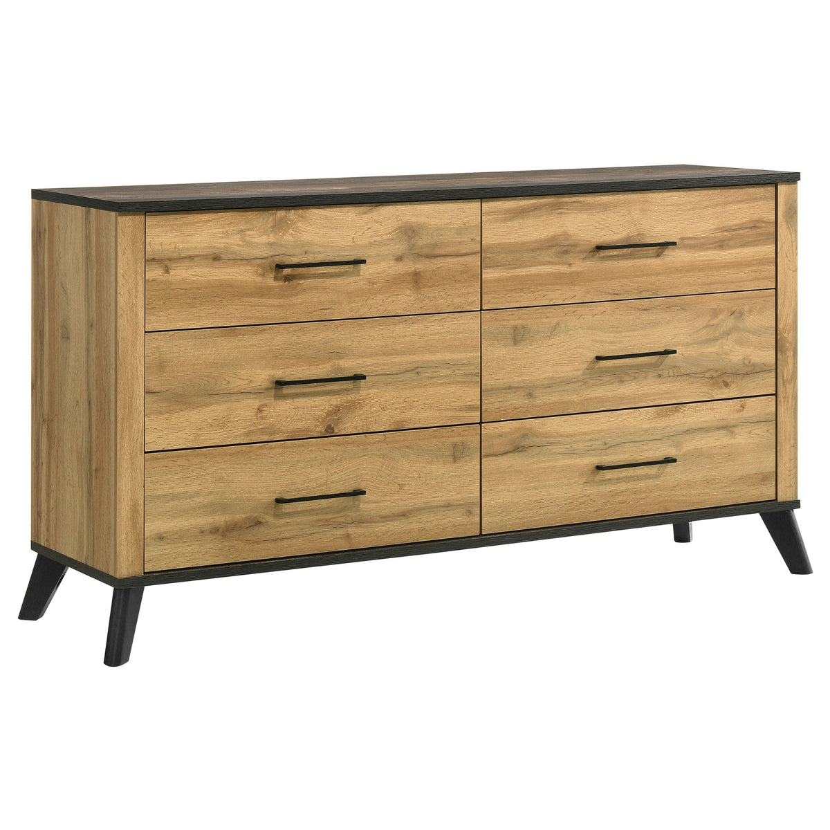 Cómoda Kaywood de 6 cajones y espejo de pino natural