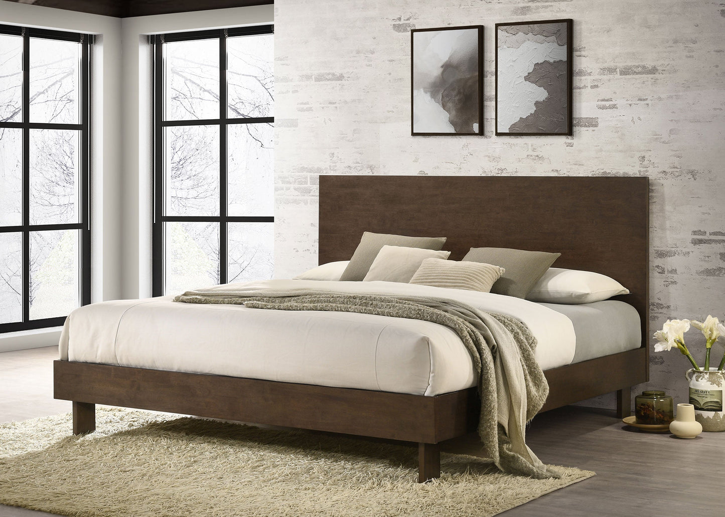 Cama Glenwood de 48 pulgadas con plataforma y paneles en marrón cálido