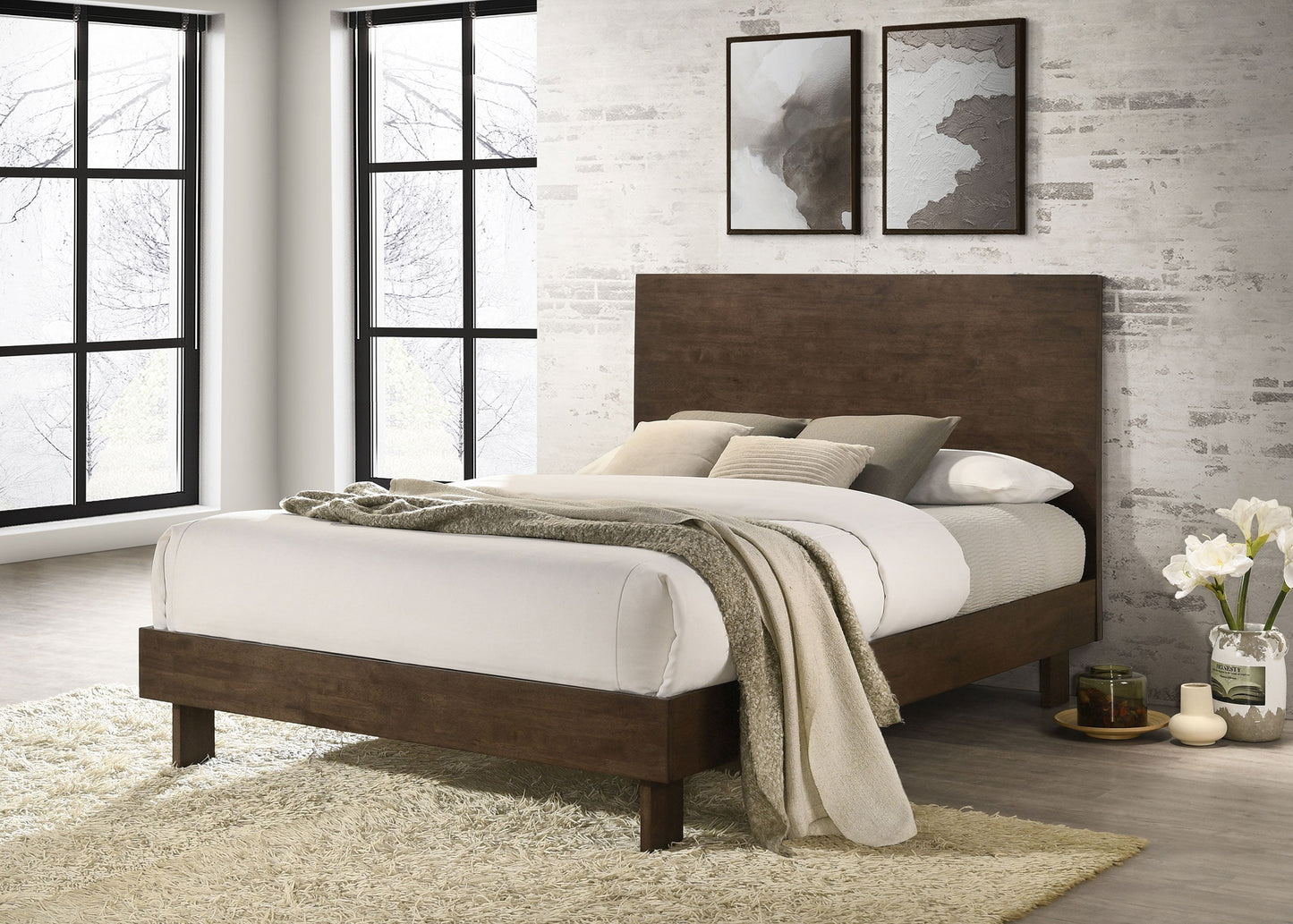 Cama Glenwood de 48 pulgadas con plataforma y paneles en marrón cálido