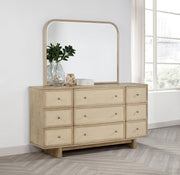 Cómoda Kailani de 9 cajones y espejo en roble beige