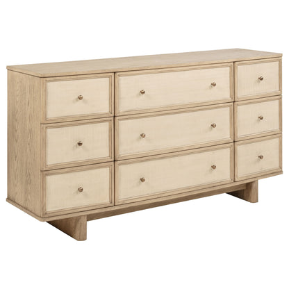 Kailani 9-drawer Dresser and Mirror Beige Oak