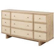 Cómoda Kailani de 9 cajones y espejo en roble beige