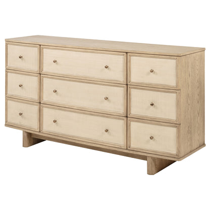 Kailani 9-drawer Dresser and Mirror Beige Oak