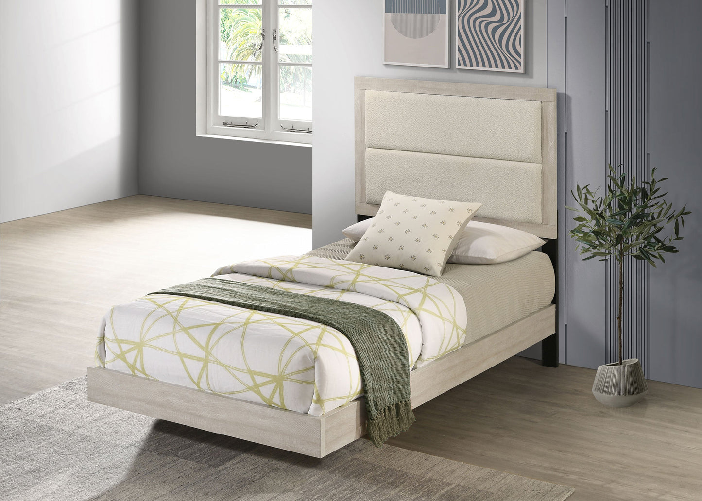 Cama Trenton de 54 pulgadas con paneles de madera individuales, color crema rústico