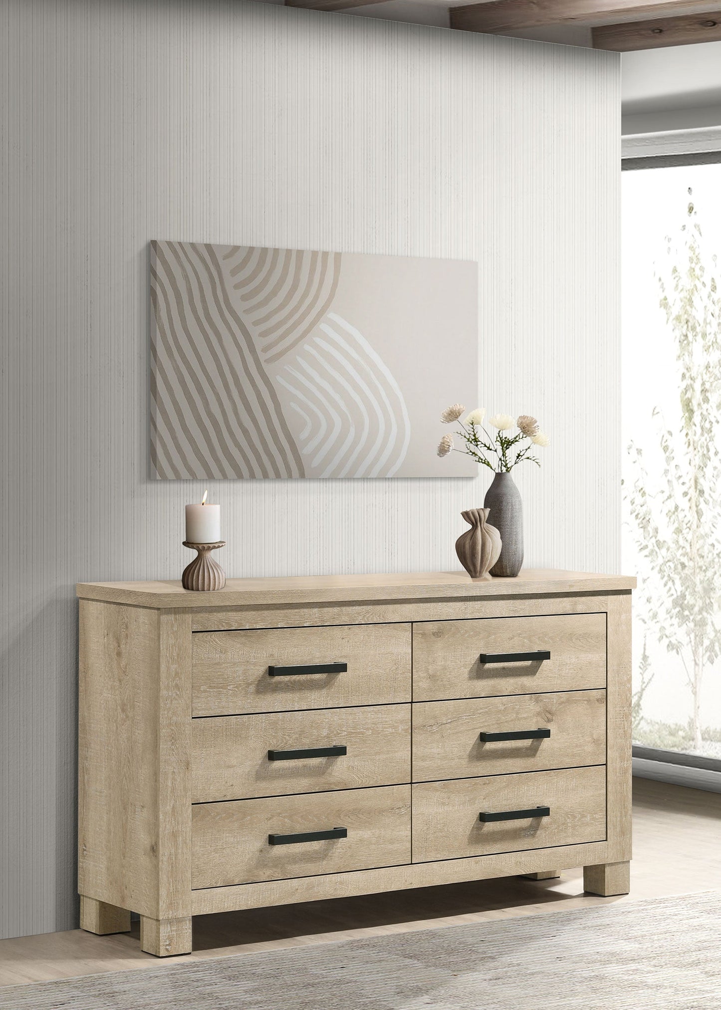 Oakglen 6-drawer Bedroom Dresser and Mirror Weathered Oak