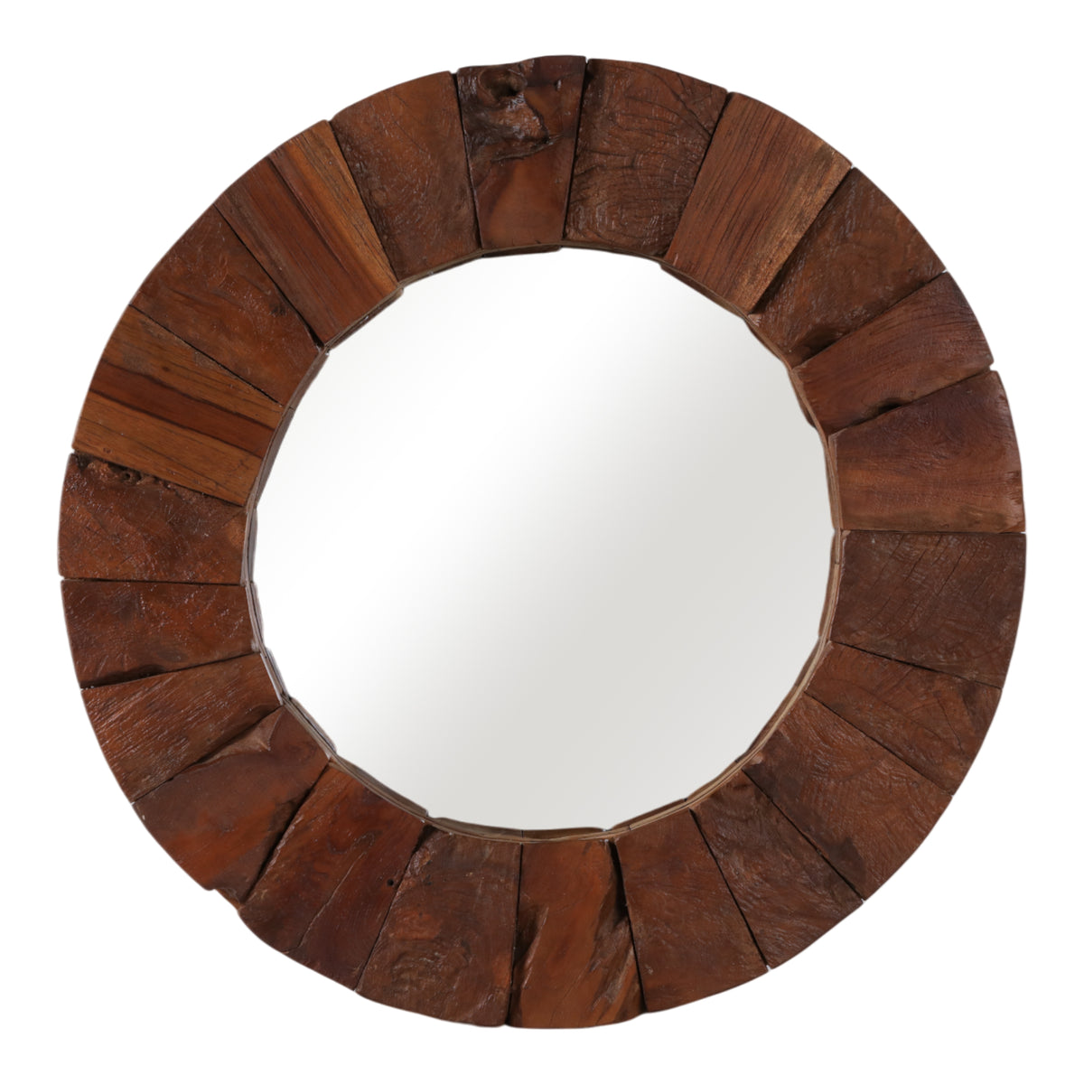 Teakwood Round Framed Wall Mirror