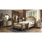 Vendome Eastern King Bed - Brass Leatherette & Gold Patina