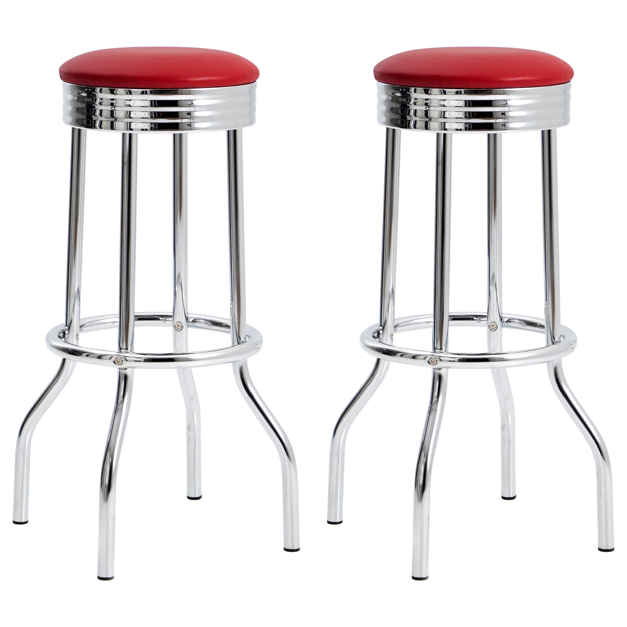 Taburete de bar giratorio de metal tapizado retro rojo (juego de 2)