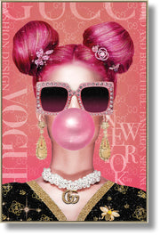 ''Fashionable Glam Pop Art Portrait'' Gloss w/ Foil & Rocks in Frame