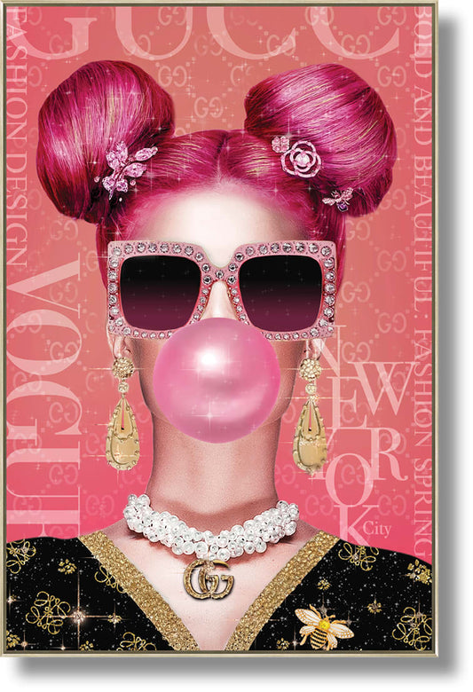 ''Fashionable Glam Pop Art Portrait'' Gloss w/ Foil & Rocks in Frame