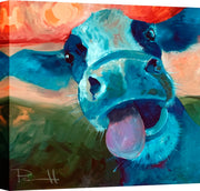 ''Playful Blue Cow Whimsy'' Printed Wrapped Canvas