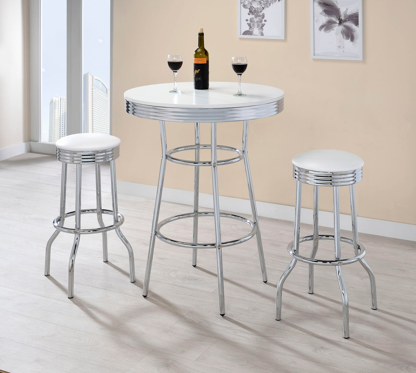 Retro Round 1950s Bistro Pub Bar Table Set White