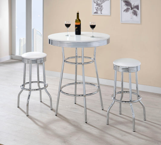 Retro Round 1950s Bistro Pub Bar Table Set White