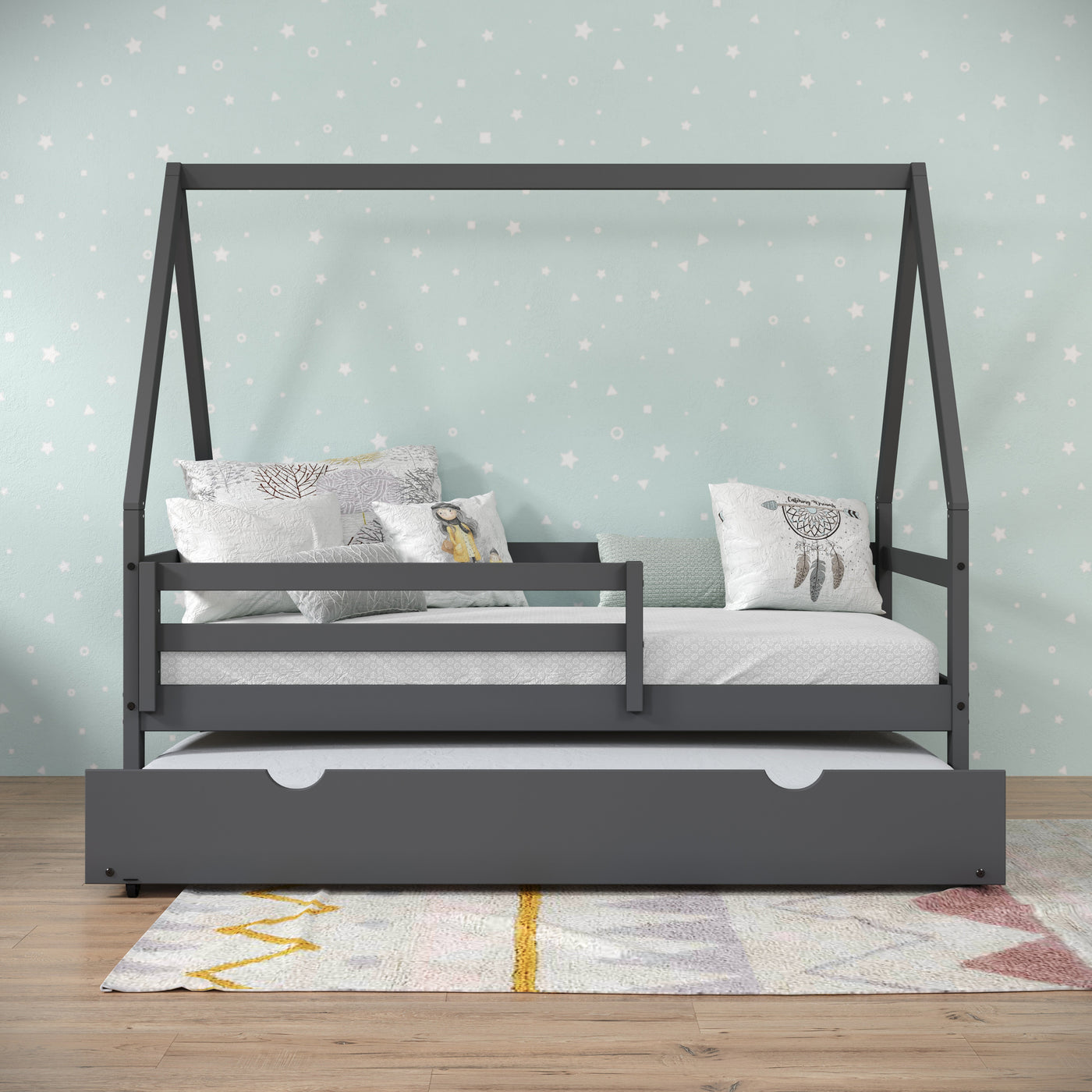 A-Frame Modern House Bed with Trundle